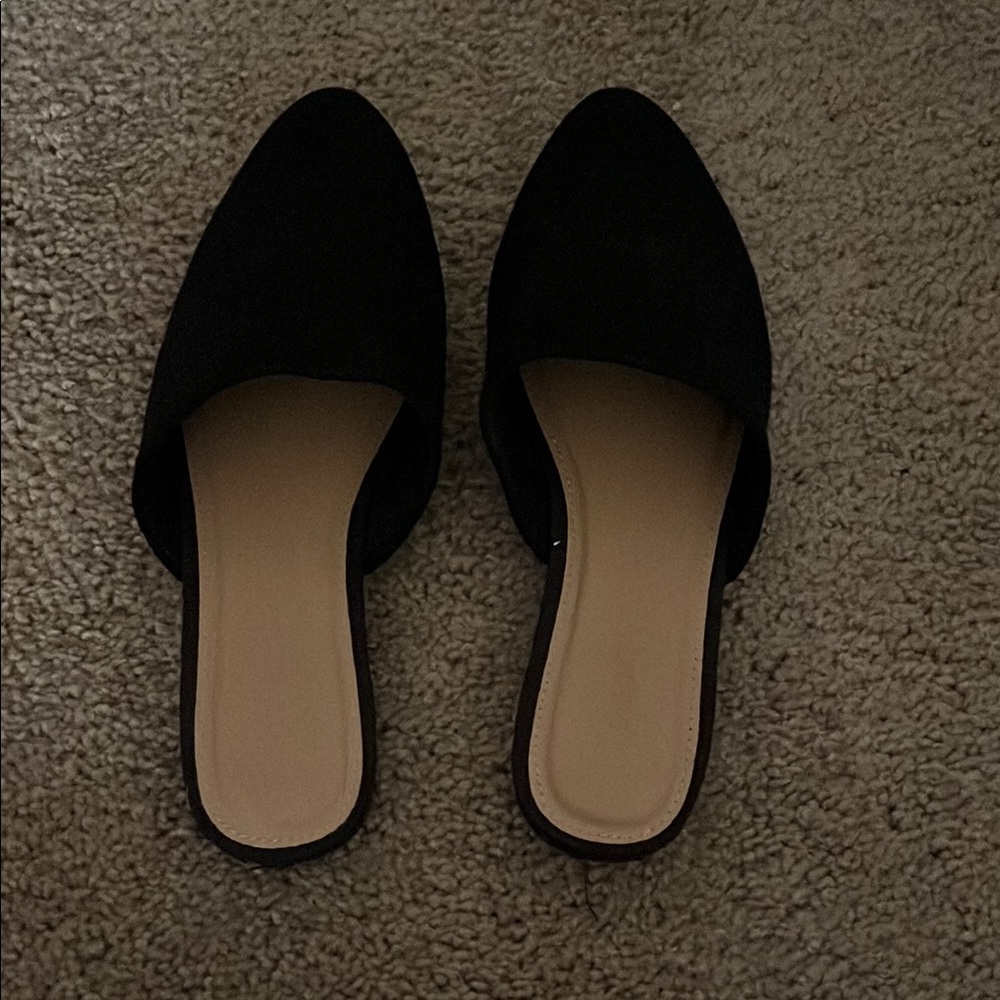 Black Textured Mules